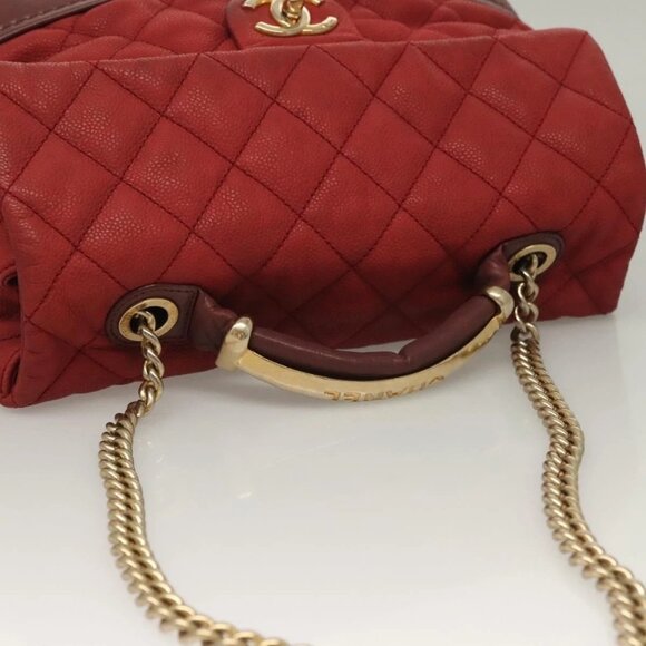 CHANEL Matelasse Chain Shoulder Bag Grained Calf Skin Red CC Auth - Picture 8 of 16